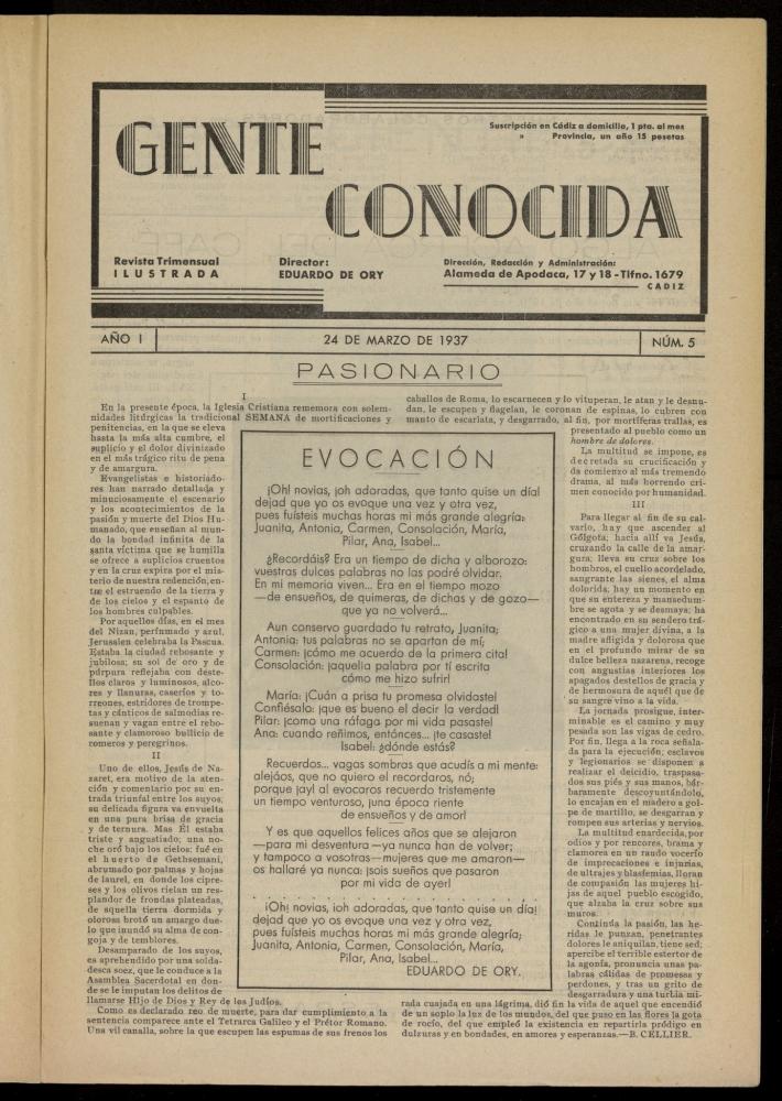 Gente Conocida : revista semanal ilustrada del 24 de marzo de 1937, n 5