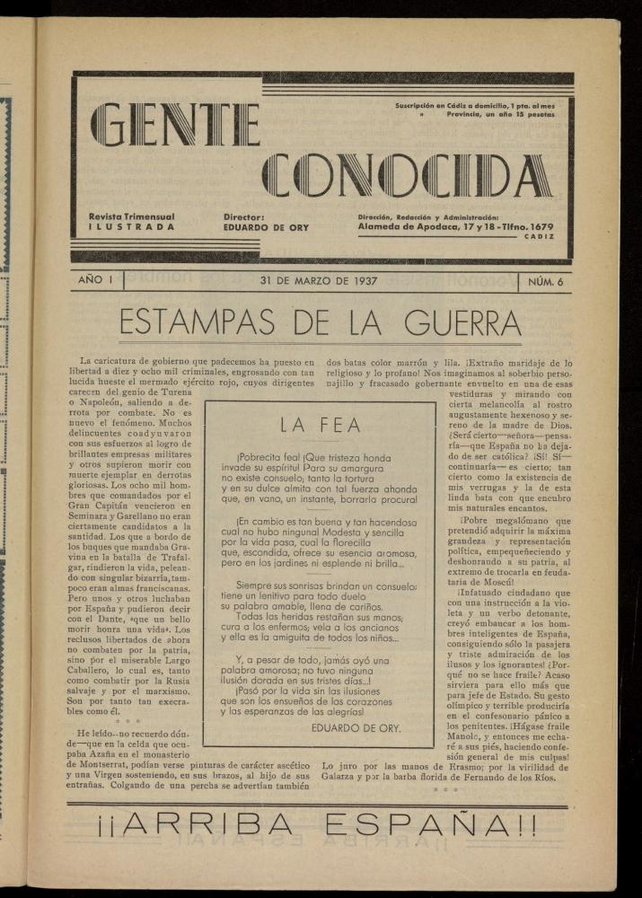 Gente Conocida : revista semanal ilustrada del 31 de marzo de 1937, n 6