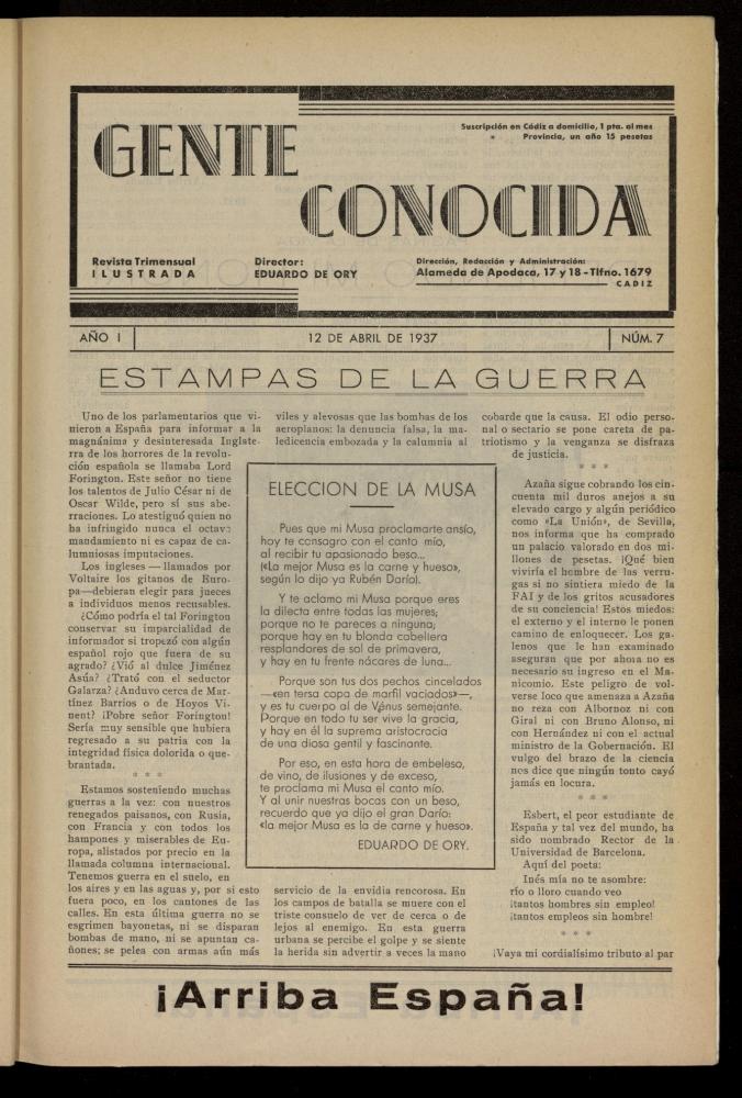 Gente Conocida : revista semanal ilustrada del 12 de abril de 1937, n 7