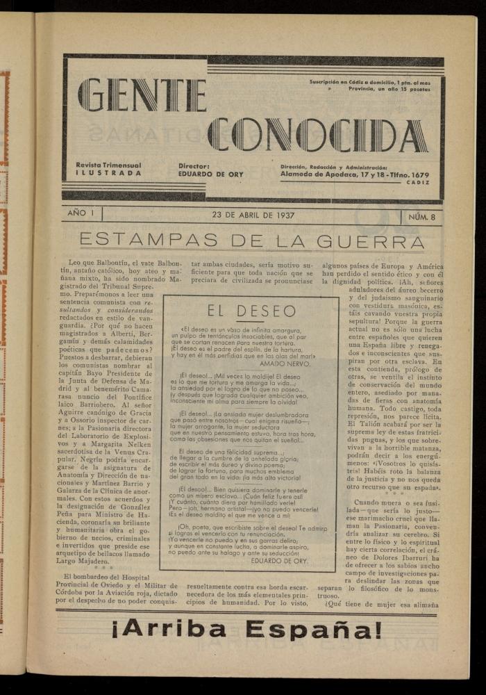 Gente Conocida : revista semanal ilustrada del 23 de abril de 1937, n 8