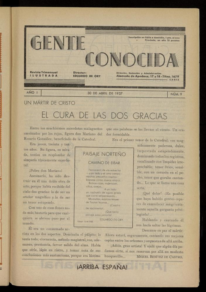 Gente Conocida : revista semanal ilustrada del 30 de abril de 1937, n 9