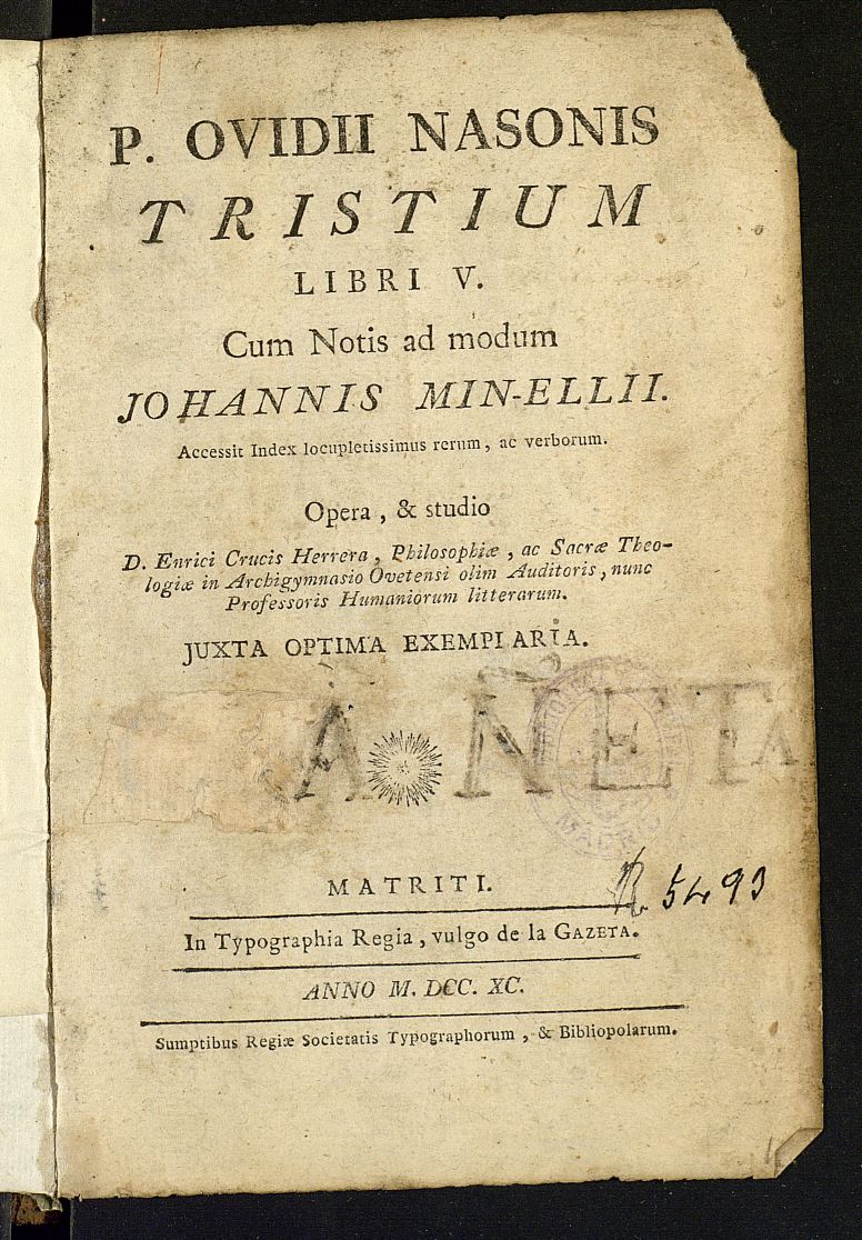 P. Ovidii Nasonis Tristium, libri V