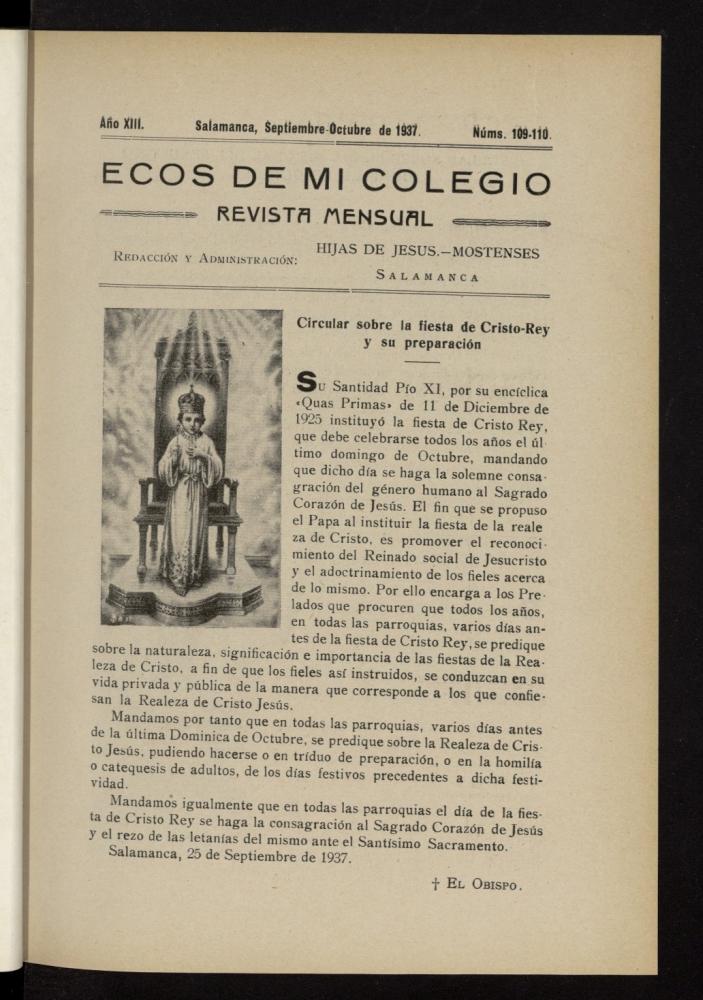 Ecos de Mi Colegio de septiembre-octubre de 1937, nº 109 y 110
