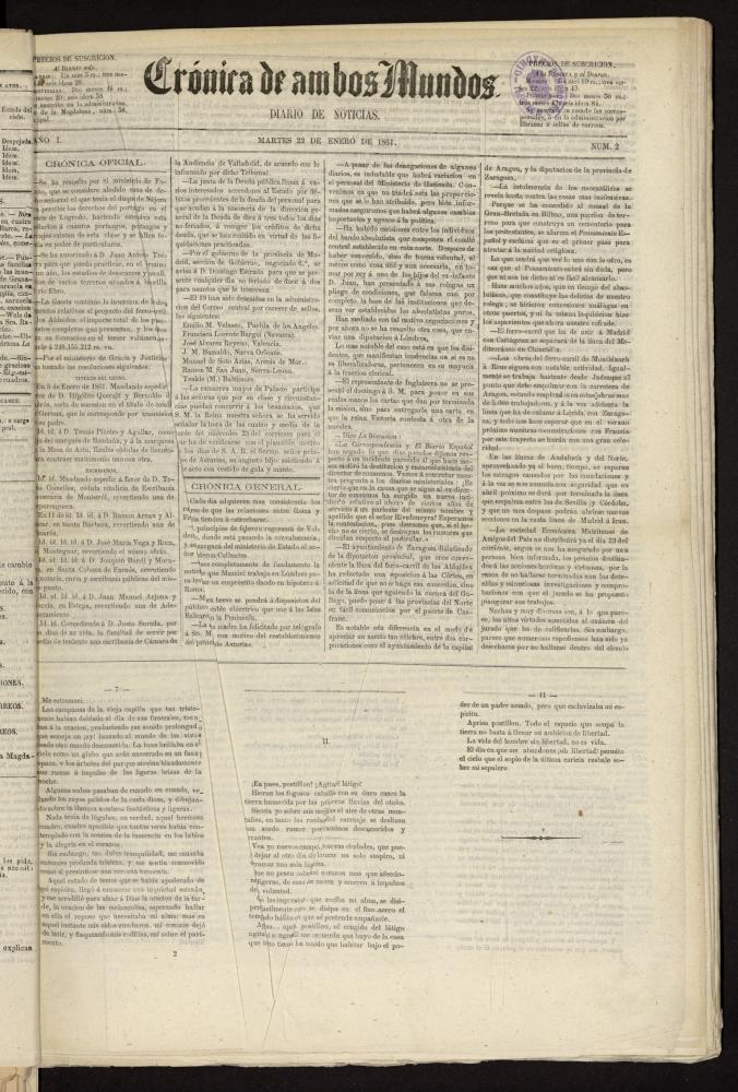 Crónica de ambos Mundos : diario de noticias del 22 de enero de 1861, nº 2