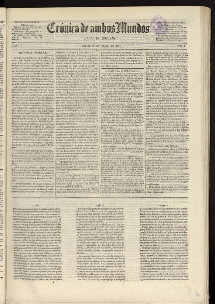 Crónica de ambos Mundos : diario de noticias del 24 de enero de 1861, nº 4