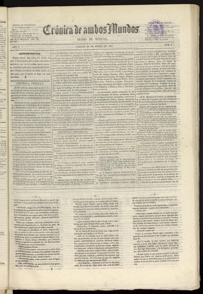 Crónica de ambos Mundos : diario de noticias del 26 de enero de 1861, nº 6