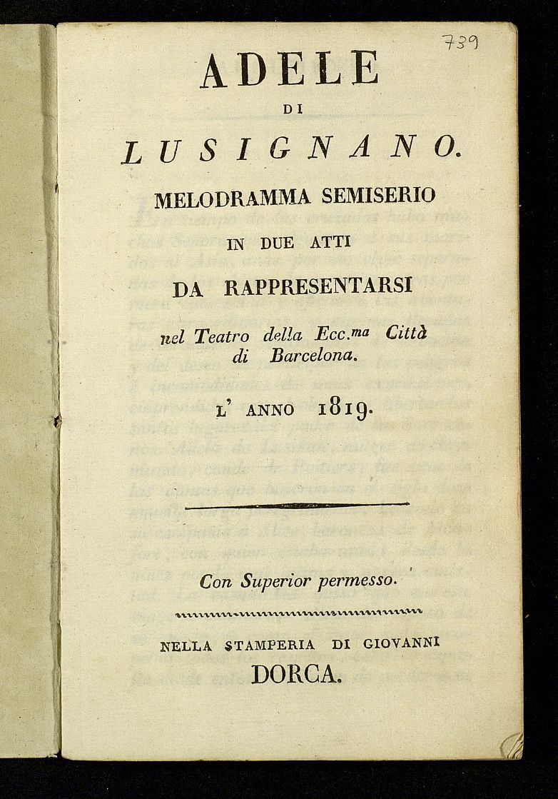 Adele di Lusignano. Libreto