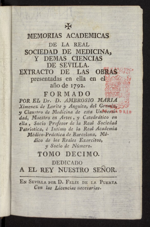 Memorias académicas de la Real Sociedad de la Medicina de 1792