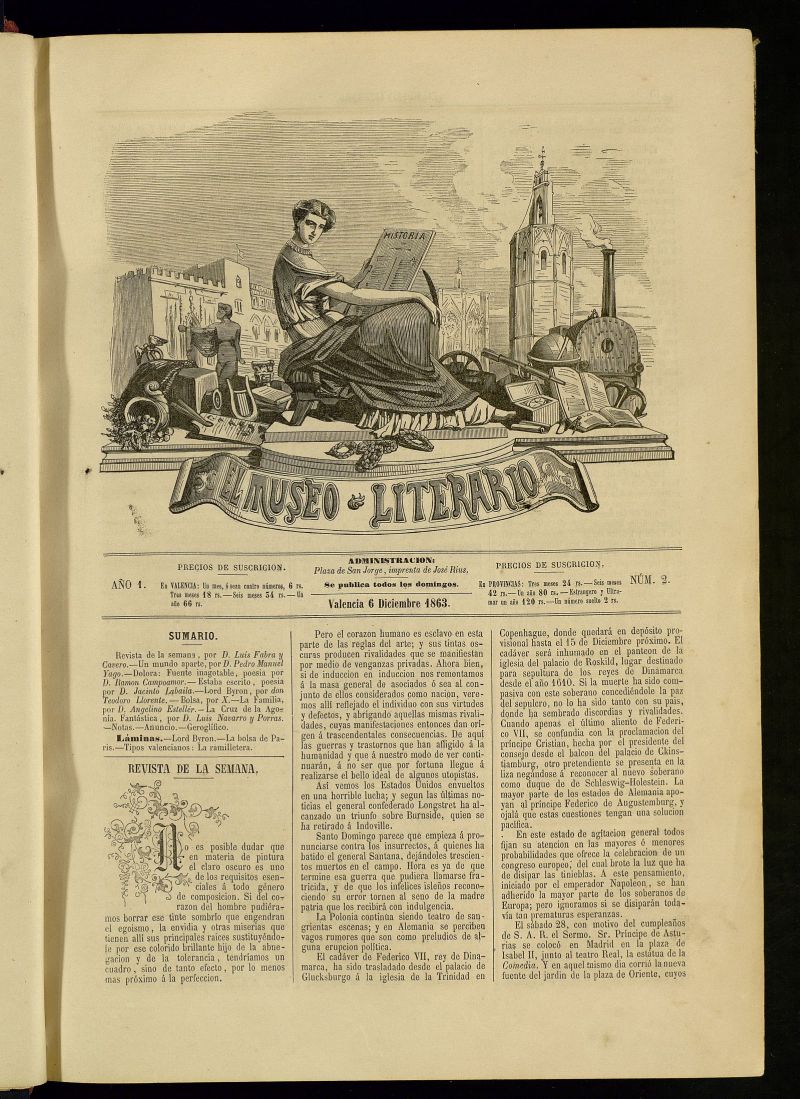 El Museo Literario : periódico semanal de ciencias, literatura, artes, industria y conocimientos útiles del 6 de diciembre de 1863, nº 2