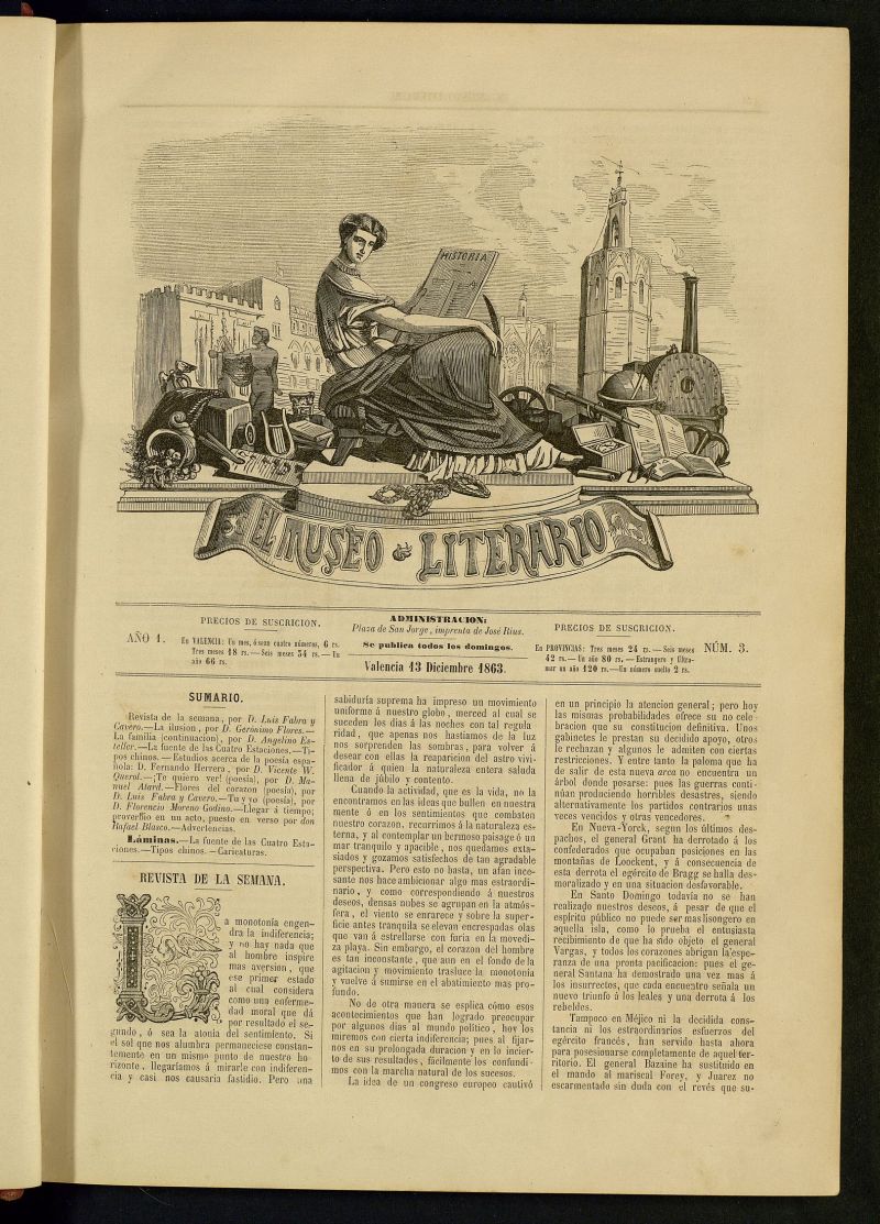 El Museo Literario : periódico semanal de ciencias, literatura, artes, industria y conocimientos útiles del 13 de diciembre de 1863, nº 3