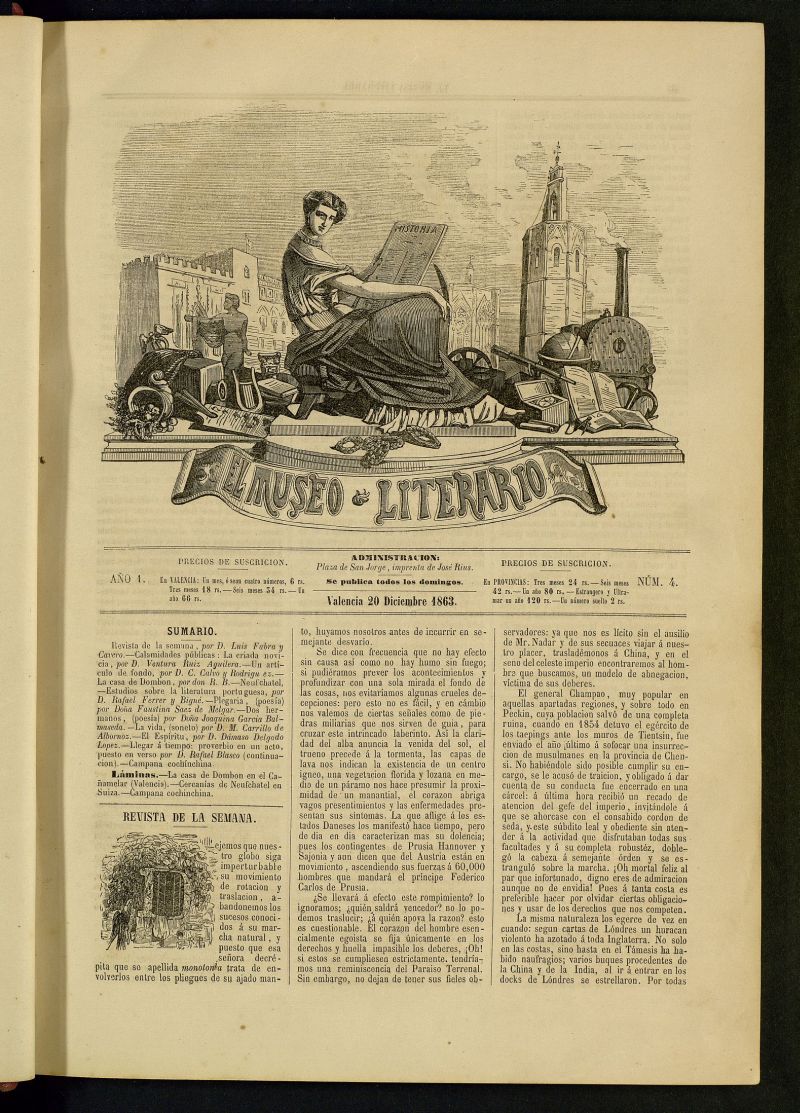 El Museo Literario : periódico semanal de ciencias, literatura, artes, industria y conocimientos útiles del 20 de diciembre de 1863, nº 4