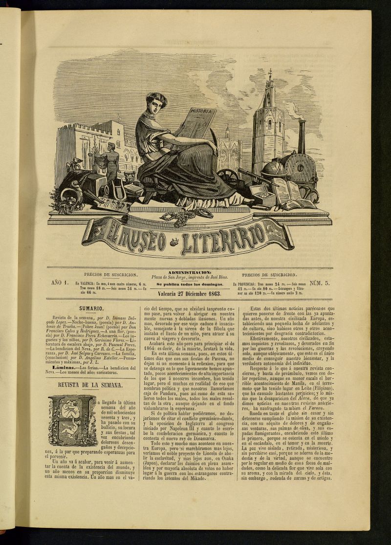 El Museo Literario : periódico semanal de ciencias, literatura, artes, industria y conocimientos útiles del 27 de diciembre de 1863, nº 5