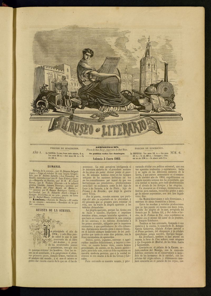 El Museo Literario : periódico semanal de ciencias, literatura, artes, industria y conocimientos útiles del 3 de enero de 1864, nº 6
