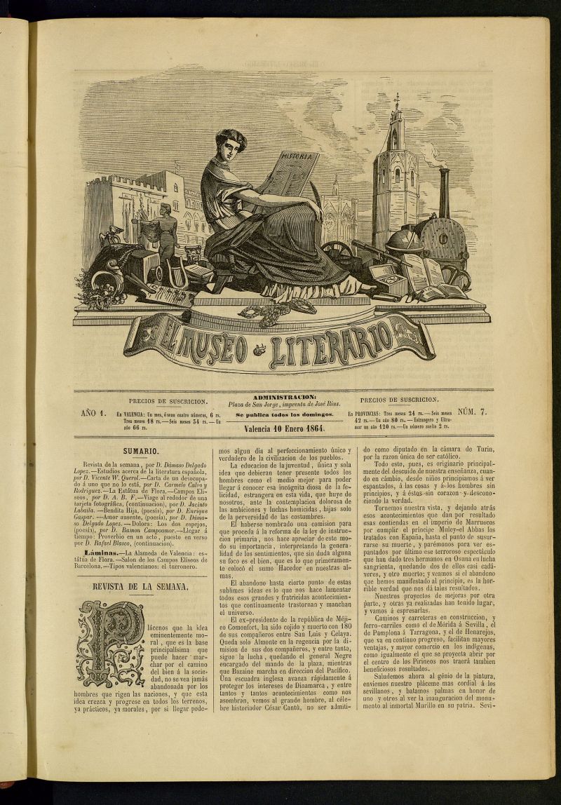 El Museo Literario : periódico semanal de ciencias, literatura, artes, industria y conocimientos útiles del 10 de enero de 1864, nº 7