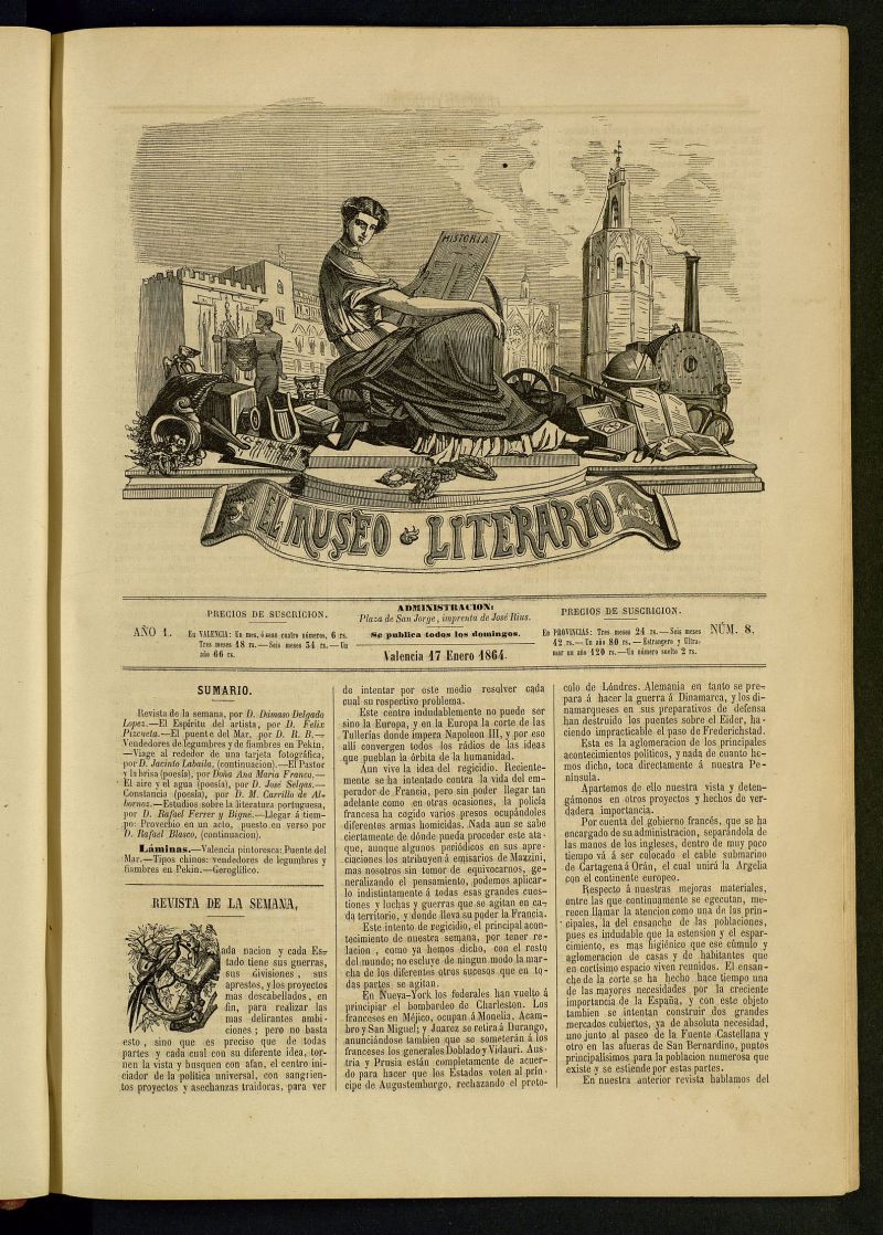 El Museo Literario : periódico semanal de ciencias, literatura, artes, industria y conocimientos útiles del 17 de enero de 1864, nº 8