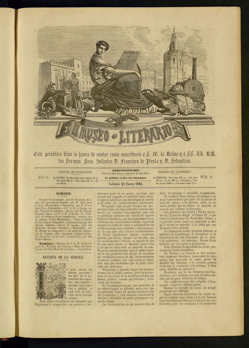 El Museo Literario : periódico semanal de ciencias, literatura, artes, industria y conocimientos útiles del 24 de enero de 1864, nº 9