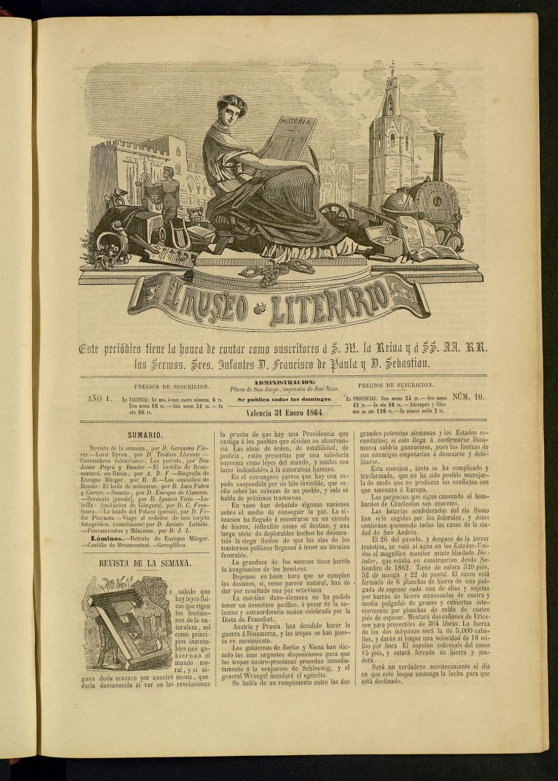 El Museo Literario : periódico semanal de ciencias, literatura, artes, industria y conocimientos útiles del 31 de enero de 1864, nº 10