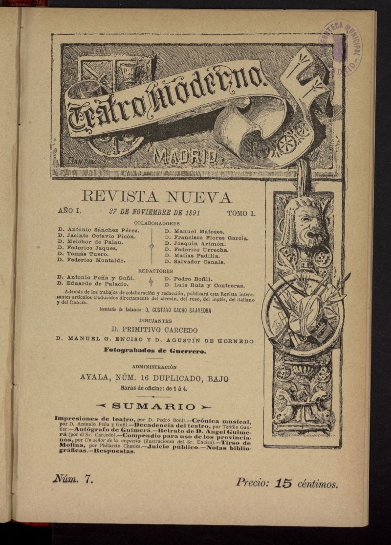 Teatro Moderno: revista nueva del 27 de noviembre de 1891, nº 7