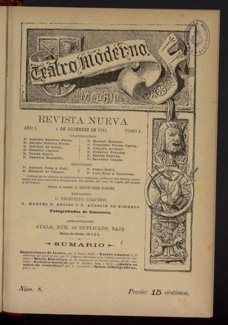 Teatro Moderno: revista nueva del 4 de diciembre de 1891, nº 8
