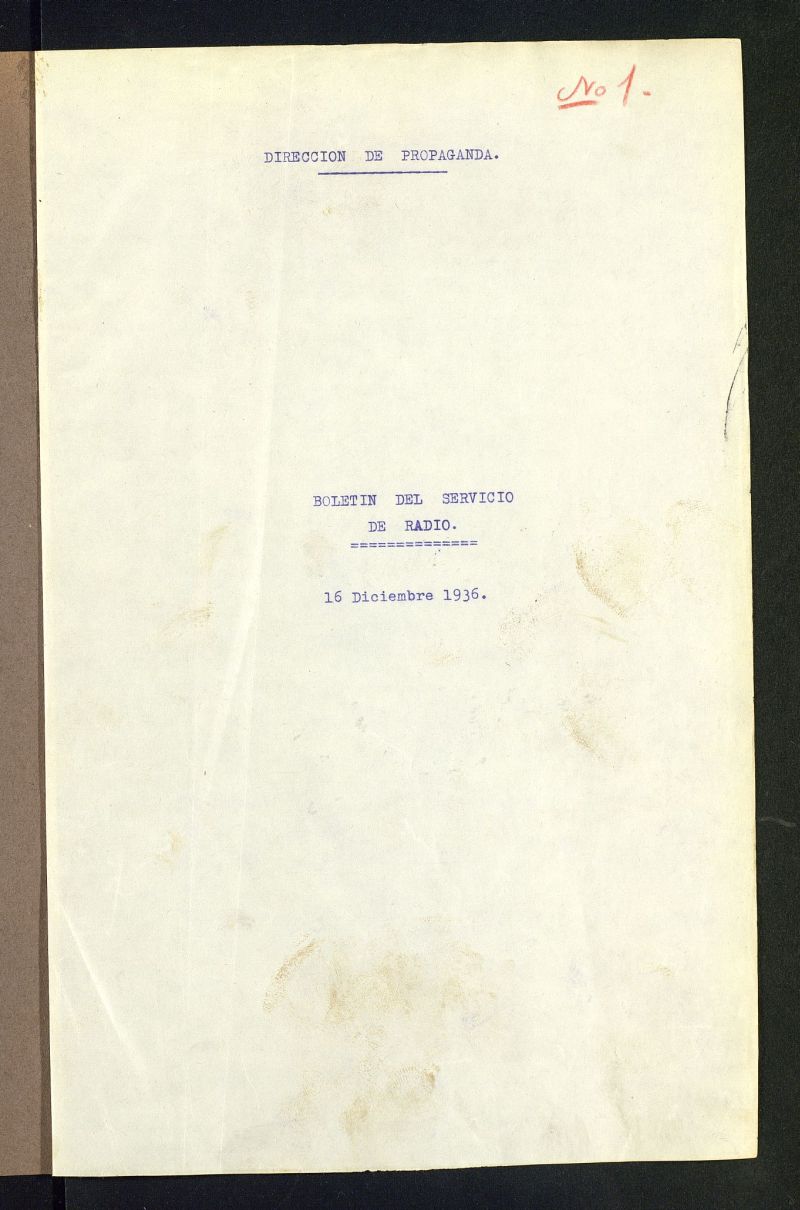 Boletín del Servicio de Radio del 16 de diciembre de 1936, nº 1