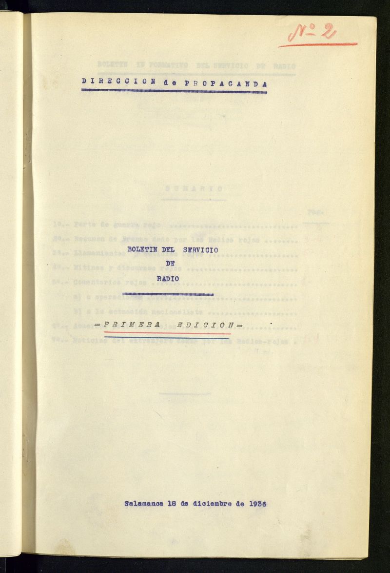 Boletín del Servicio de Radio del 18 de diciembre de 1936, nº 2