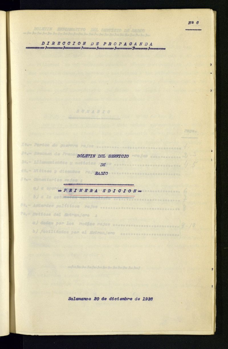 Boletín del Servicio de Radio del 20 de diciembre de 1936, nº 6