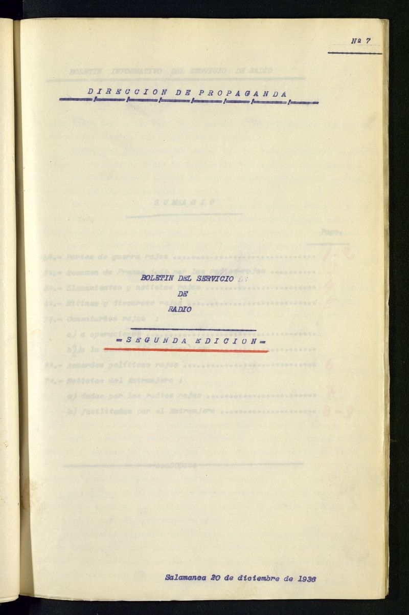 Boletín del Servicio de Radio del 20 de diciembre de 1936, nº 7