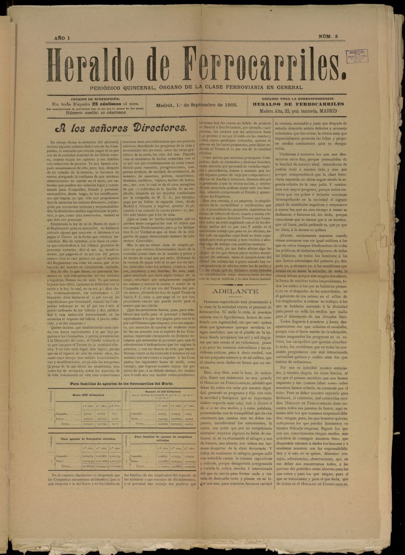 Heraldo de Ferrocarriles : peridico quincenal del 1 de septiembre de 1905, n 3