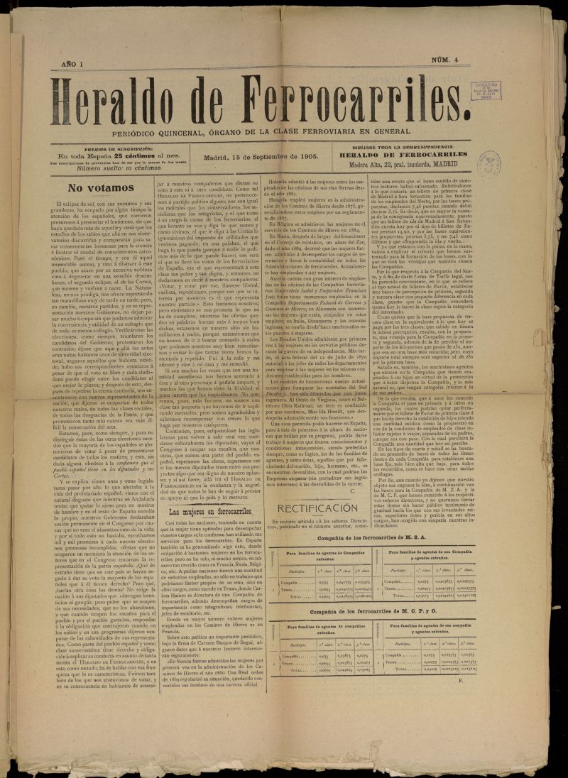 Heraldo de Ferrocarriles : peridico quincenal del 15 de septiembre de 1905, n 4