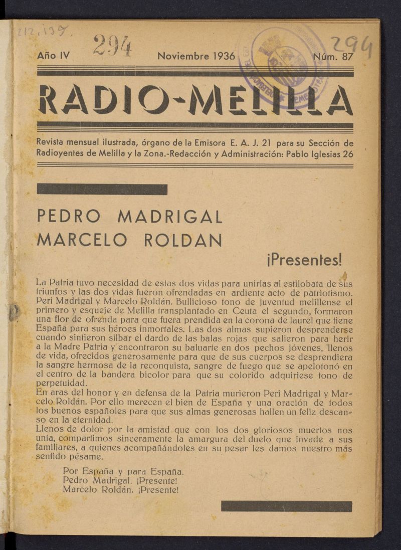 Radio Melilla: revista mensual ilustrada