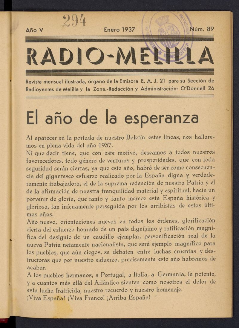 Radio Melilla de enero de 1937, nº 89
