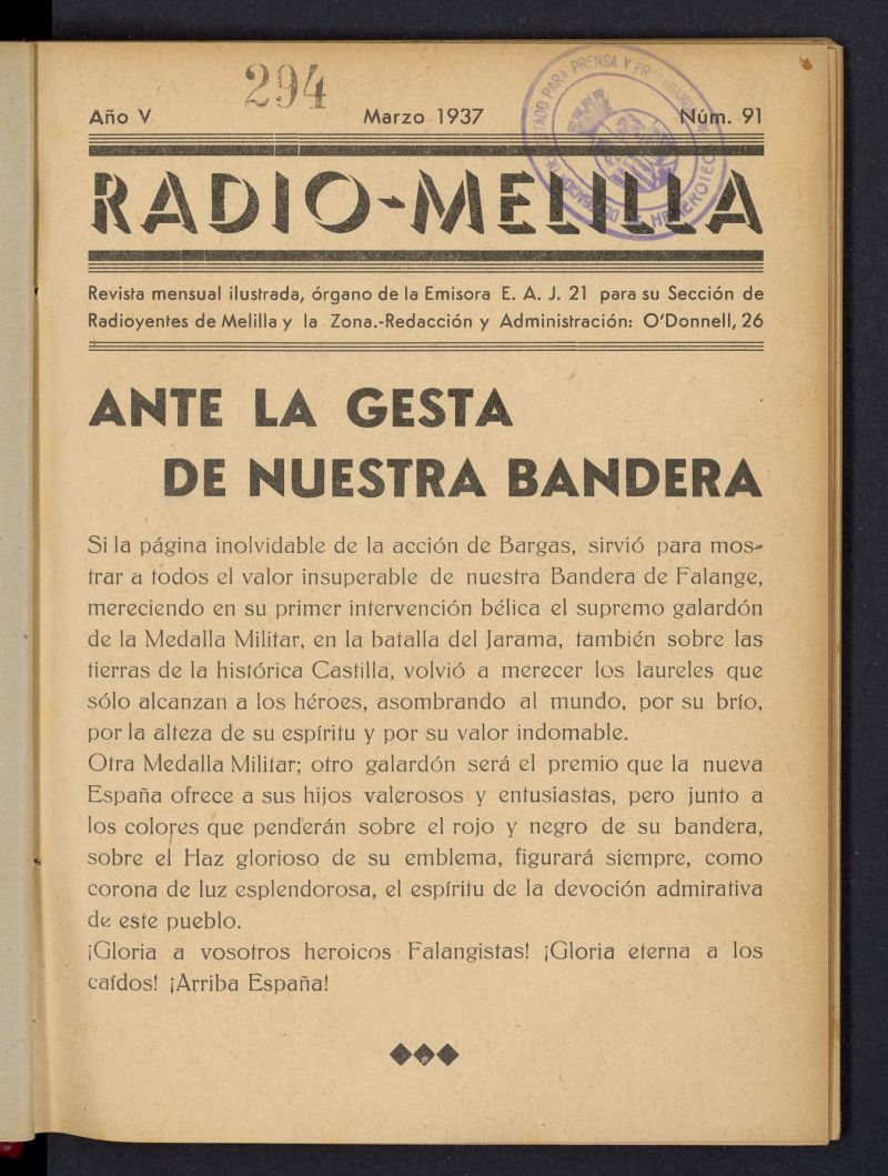Radio Melilla de marzo de 1937, nº 91