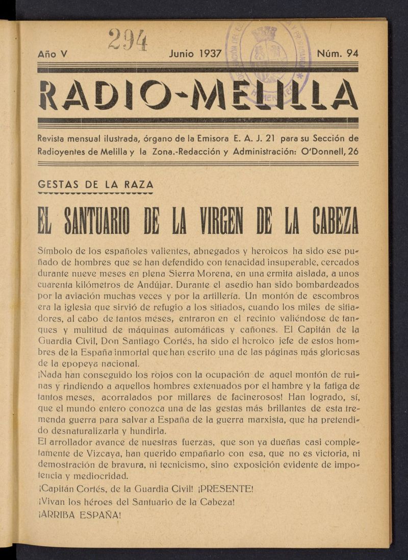 Radio Melilla de junio de 1937, nº 94