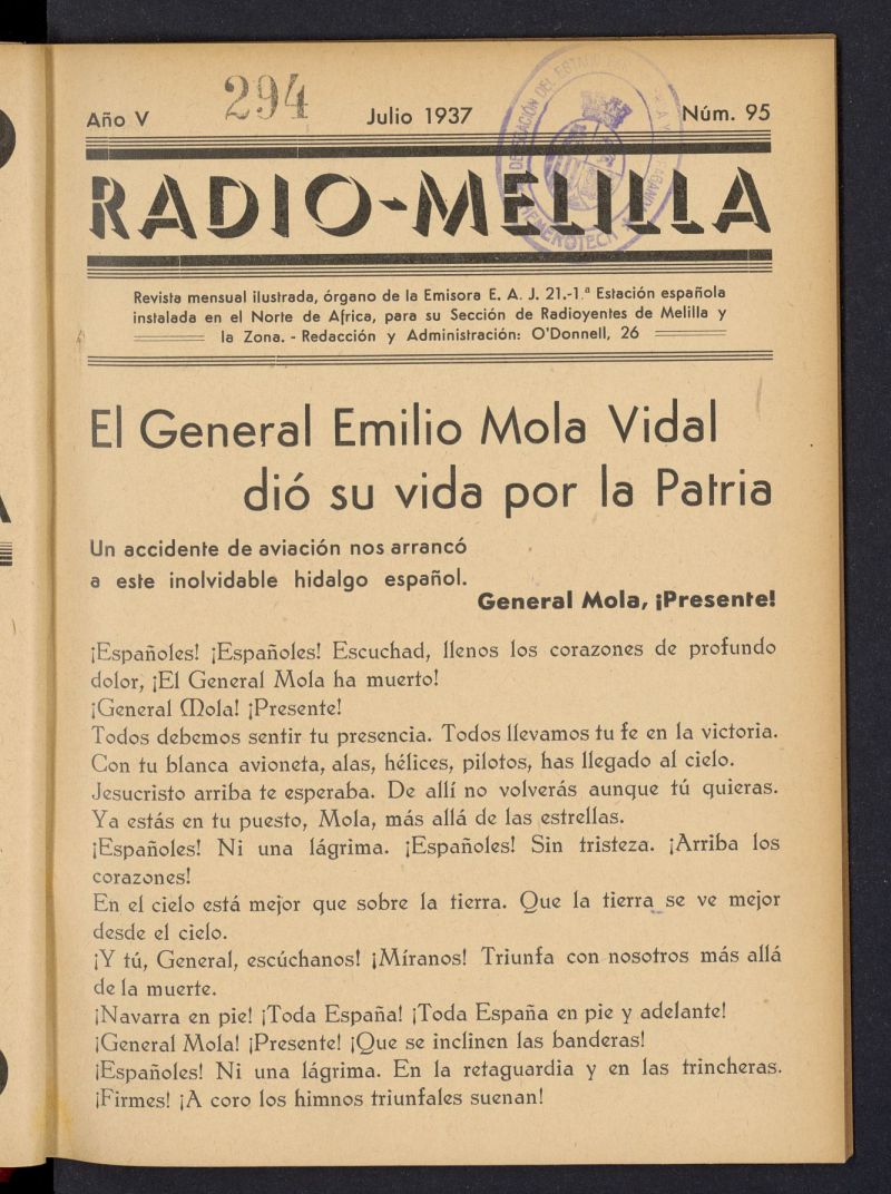 Radio Melilla de julio de 1937, nº 95