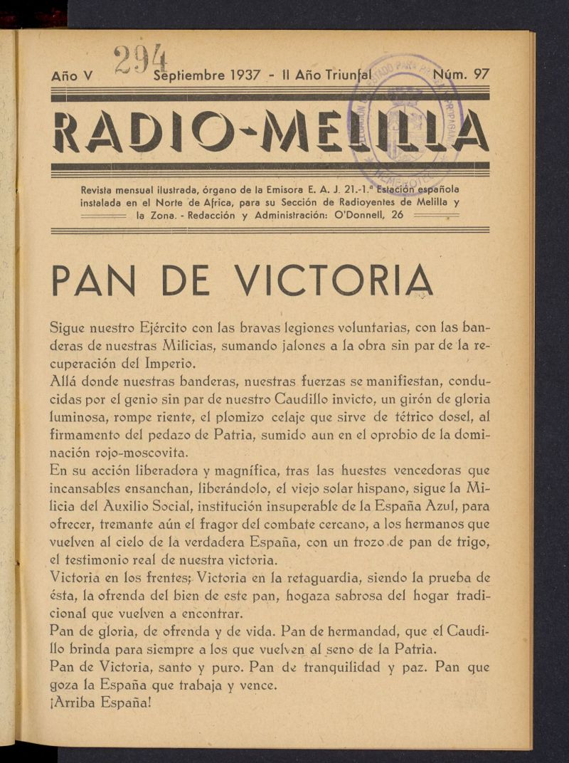 Radio Melilla de septiembre de 1937, nº 97