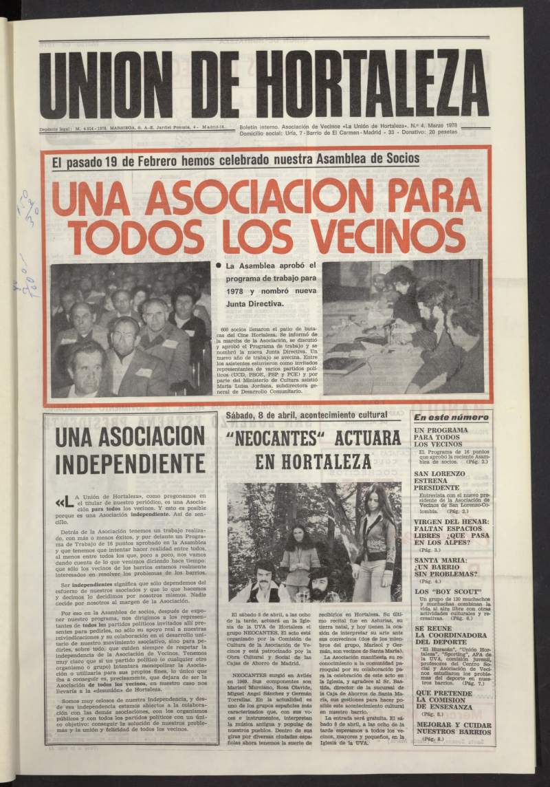 La Unión de Hortaleza de marzo de 1978, nº 4