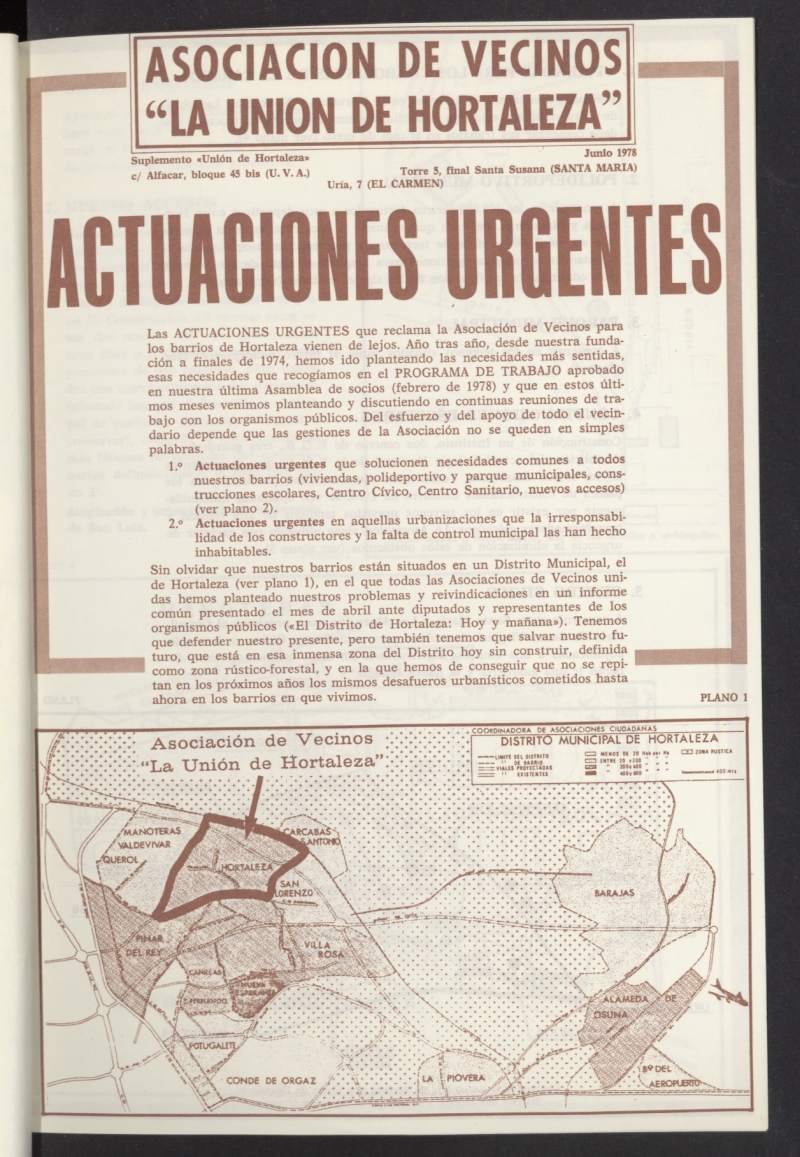 La Unión de Hortaleza de junio de 1978, nº suplemento