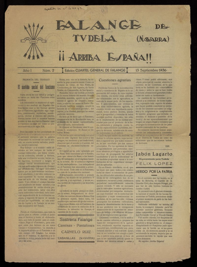 Falange de Tudela del 13 de septiembre de 1936, n 2