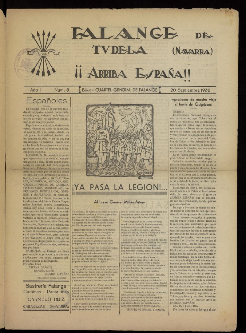 Falange de Tudela del 20 de septiembre de 1936, n 3