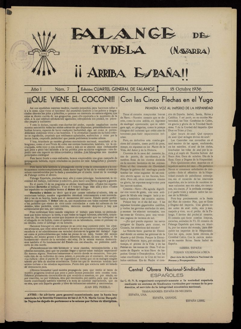 Falange de Tudela del 18 de octubre de 1936, n 7