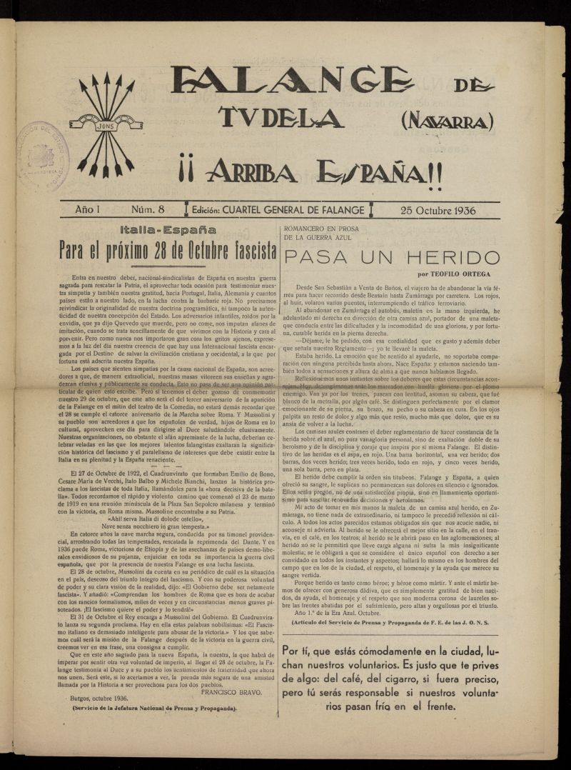 Falange de Tudela del 25 de octubre de 1936, n 8