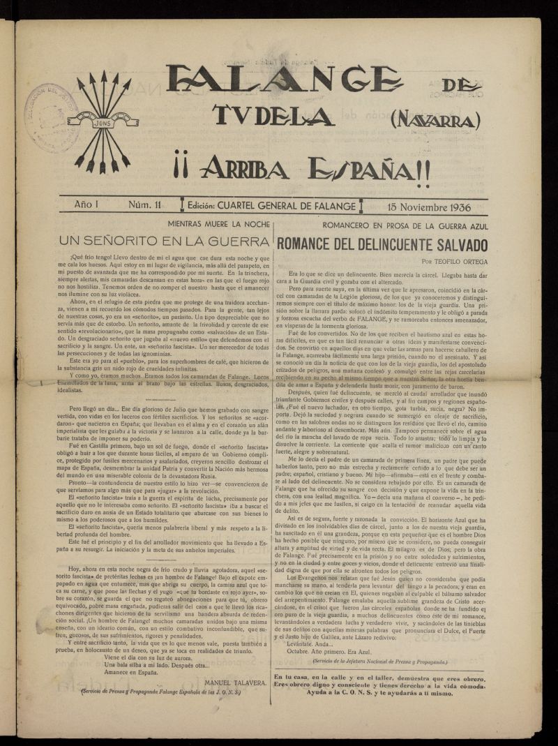 Falange de Tudela del 15 de noviembre de 1936, n 11