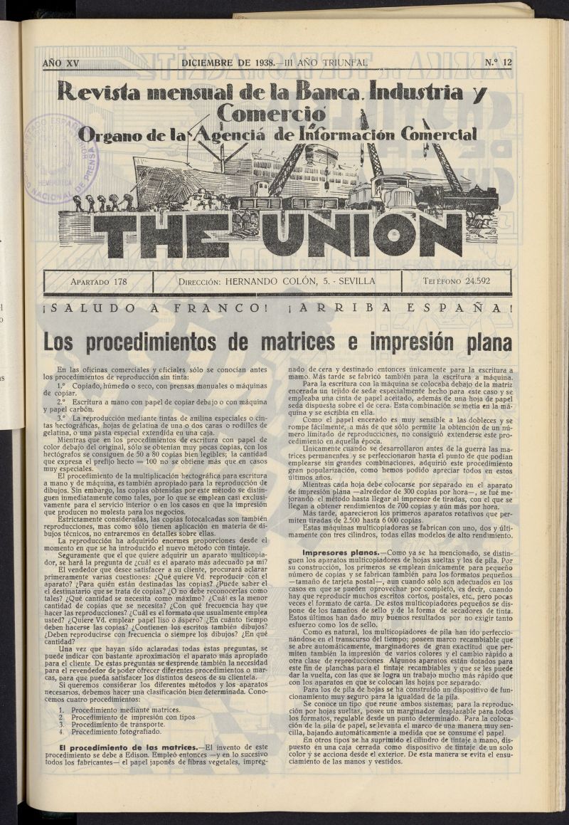 IDEAS : revista mensual de la banca, industria y comercio de diciembre de 1938, n 12