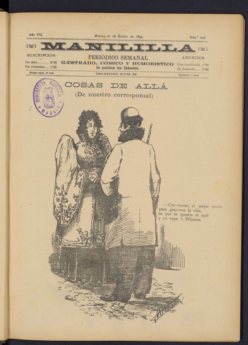 Manililla : periódico semanal ilustrado, cómico y humorístico del 21 de enero de 1893, nº 248