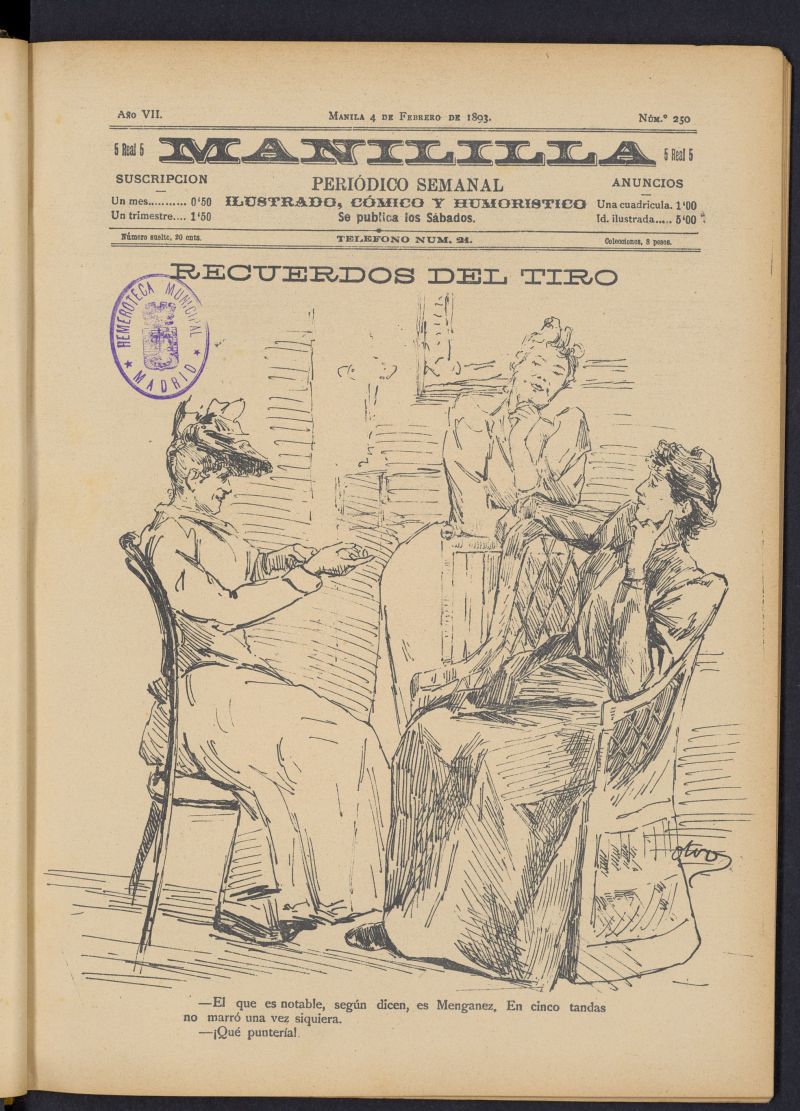 Manililla : periódico semanal ilustrado, cómico y humorístico del 4 de febrero de 1893, nº 250