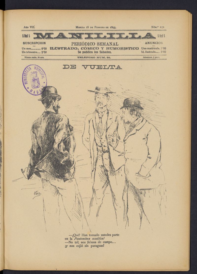 Manililla : periódico semanal ilustrado, cómico y humorístico del 18 de febrero de 1893, nº 252