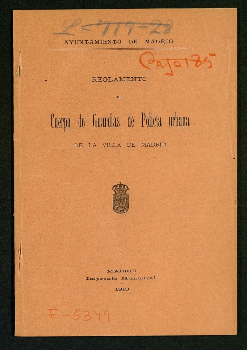 Reglamento del Cuerpo de Guardias de Policía Urbana de la Villa de Madrid