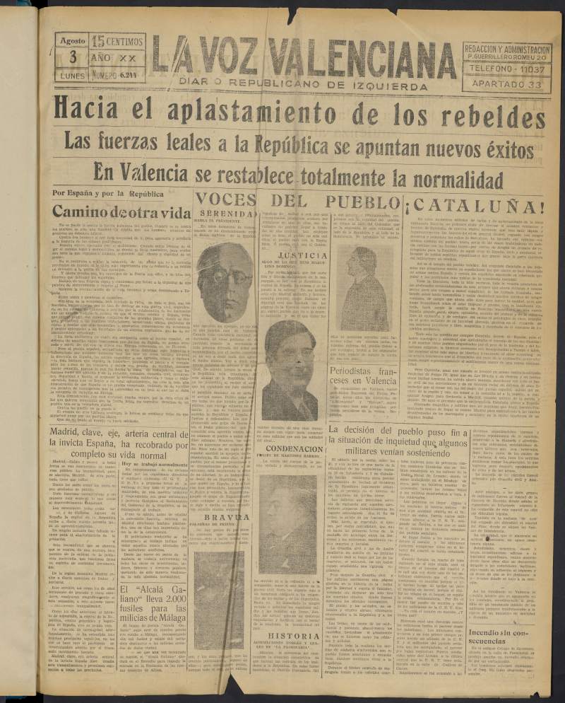 La Voz Valenciana del 3 de agosto de 1936