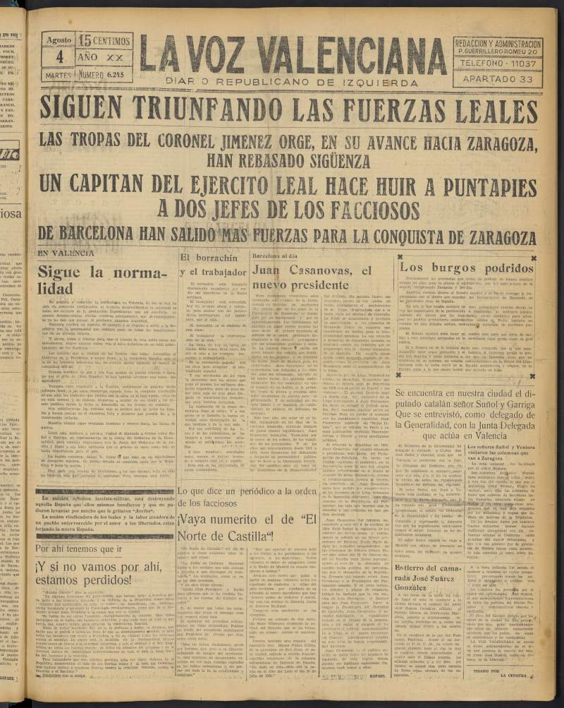 La Voz Valenciana del 4 de agosto de 1936