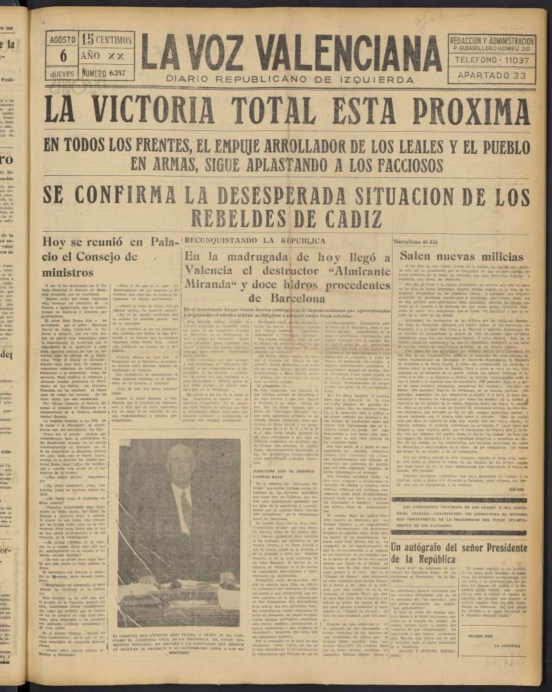 La Voz Valenciana del 6 de agosto de 1936